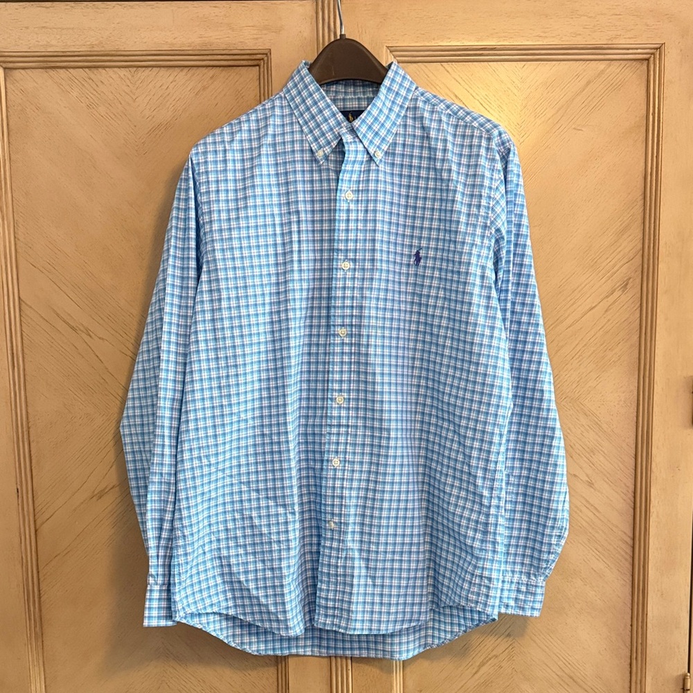 Ralph Lauren Light Blue Plaid Button Down Shirt -L - Picture 1 of 3